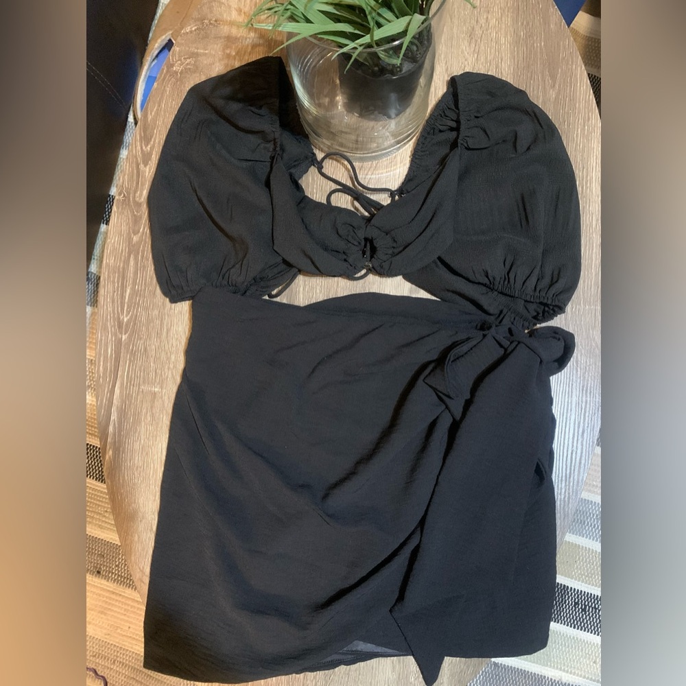 Emory Park Set Black Skirt & Blouse with Puff Sleeves Size Small